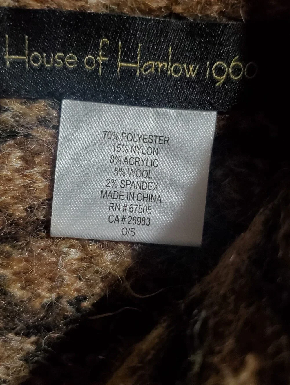 HOUSE OF HARLOW 1960 NEW IN BOX HAT SCARF SET. ANIMAL PRINT. WOOL BLEND